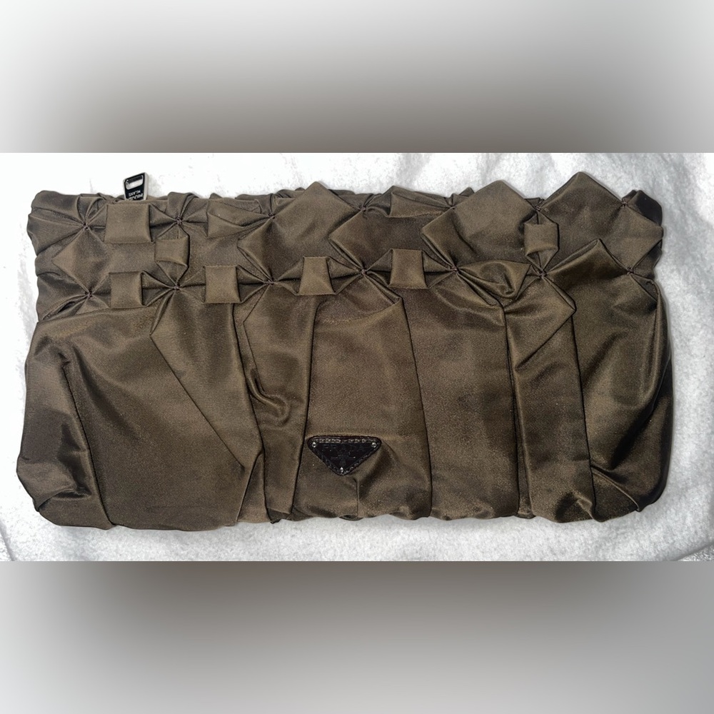 Prada Tessuto Gathered Ruffle Pleated Origami Clutch Dark Brown